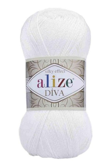 Alize Diva Silky Effect Hand Knitting Yarn, White No. 55