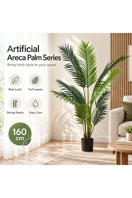Artificial Areca Palm Series 160cm,Artificial plants Realistic Decorative Plant with Natural-Look Leaves, Stable Pot, Easy Care for Home, Office, Hotel and Indoor Spaces