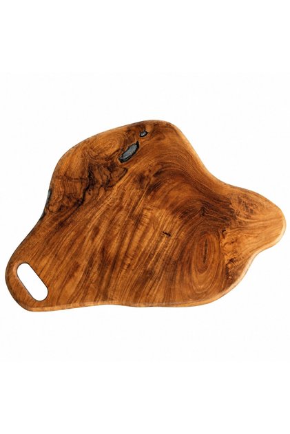 Tocator din lemn de tec, 30 × 19 × 2 cm, 1 kg, forma organica, margini naturale