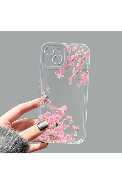 iPhone 13 Uyumlu Basit şeffaf çiçek buketi kılıf,tam kapsamlı silikon dayanıklı