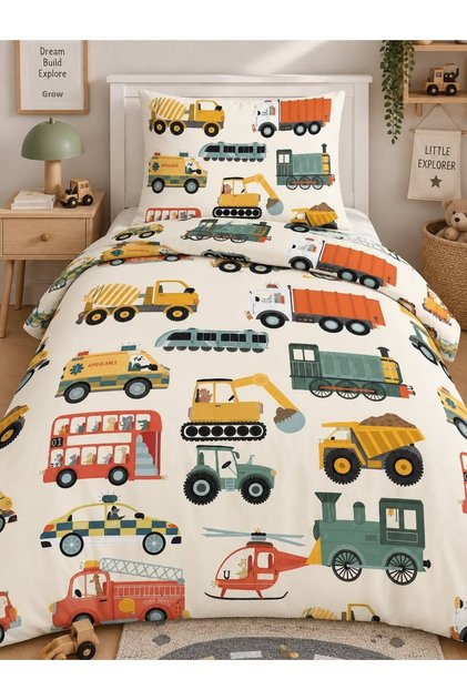 Nordic Car and Scoop Design Single Duvet Cover Set (Without Sheets)