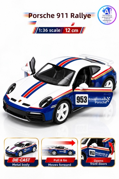 Porsche 911 Rallye 12 cm - 1:36 Scale Die Cast Metal Model Car with Pull-Open Doors