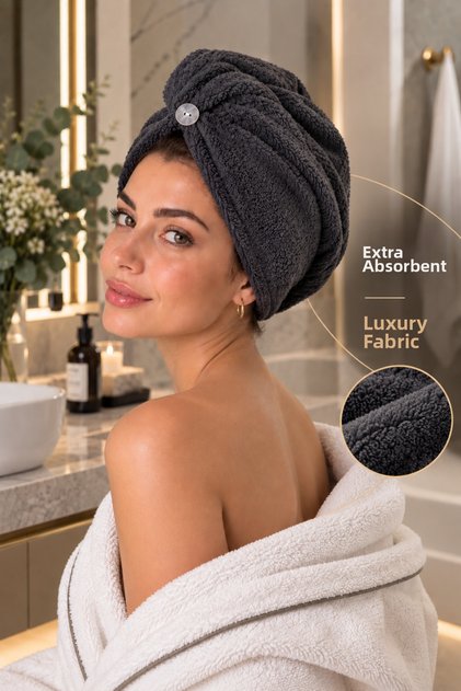 100% Cotton Hair Drying Cap Buttoned Towel Hair Cap Fast Absorbent Bath Shower Hair Towel