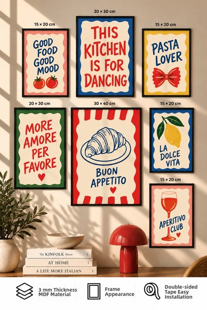 7-Piece Frame-Looking Modern Painting Set |   Retro & Pop Art |   Living Room, Office, Kitchen and Study Room Wall Decor
