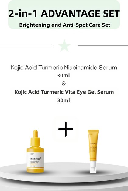Kojic Acid Skin Lightening and Anti-Blemish 2-Piece Care Set: Kojic Acid Turmeric Niacinamide Serum 30ml + Kojic Acid Turmeric Vita Eye Gel Serum 30ml