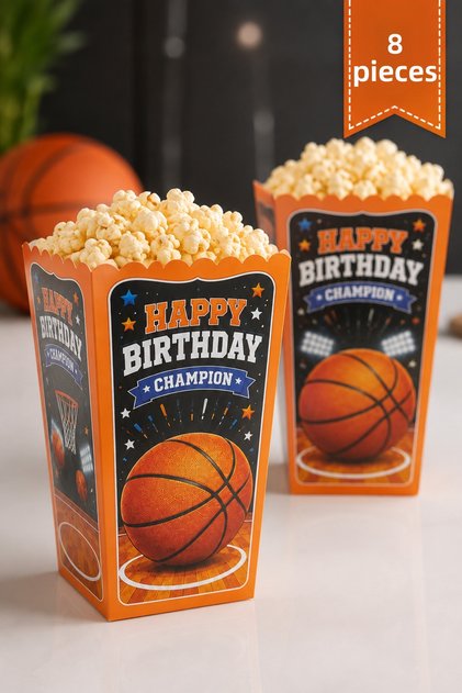 Basketball Themed Popcorn Box 8X11 cm Set of 8 Boys' Birthday Party Popcorn Treat Box