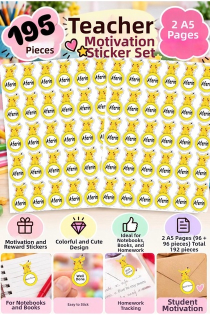 195 Pieces Pikachu Good Job Teacher Motivational Sticker Set – Reward and Achievement Stickers