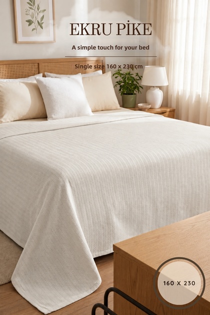 100% Cotton Pique Single Patterned Bedspread Young Room Luxury Pique Premium Special Ecru