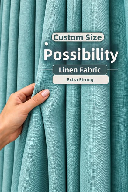 Turquoise Premium Linen Background Curtain with Extra Foam and Pleats, Without Drapes, Suitable for Every Room, Bohemian Style