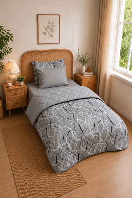 Veloura Luxe Single Sleeping Set | 100% Cotton Quilted Comforter, Elastic Fitted Sheet and Pillowcase