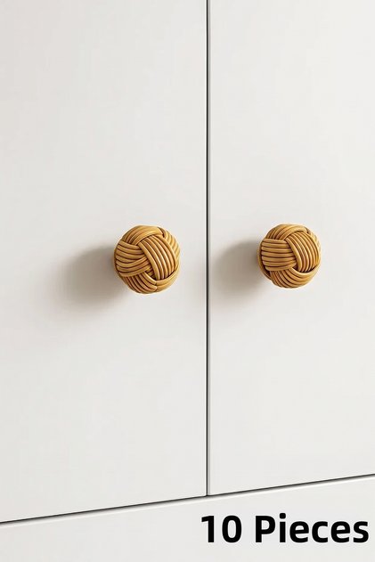 Decorative Cabinet and Drawer Compatible Natural Rattan Handmade Handle 10 Pieces