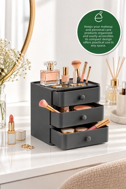 3-Drawer Makeup Organizer – Desktop Cosmetic Organizer, Jewelry and Personal Care Box
