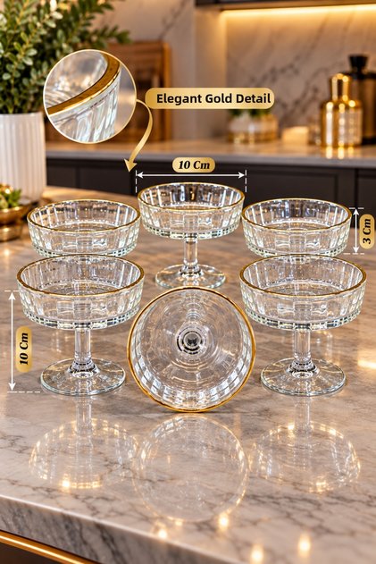 Magnolia Bowl with Glass Legs, 6-Piece Dessert and Ice Cream Presentation Bowl | Modern Origami Style