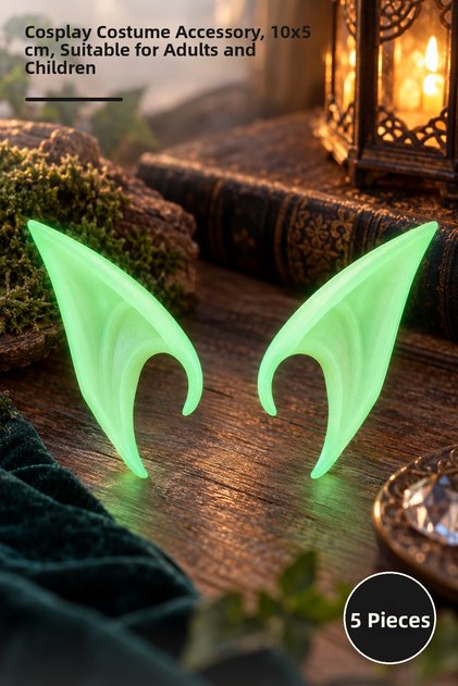 5 Pieces of Phosphorescent Latex Elf Ears – Glow in the Dark Cosplay Costume Accessory, 10X5 Cm, Suitable for Adults and Children