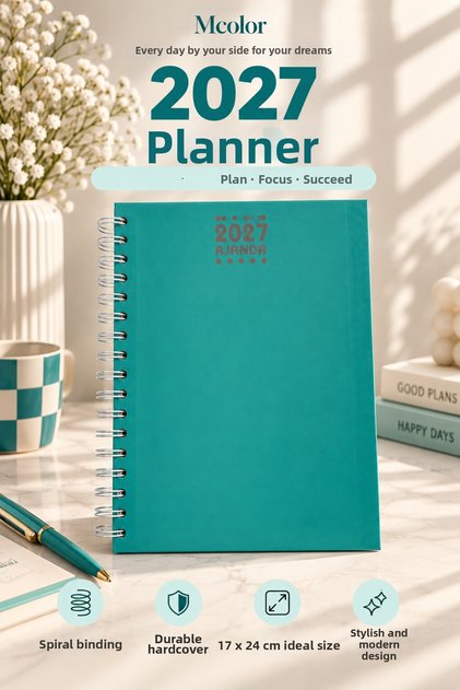 17X24 Spiral Annual Agenda Turquoise