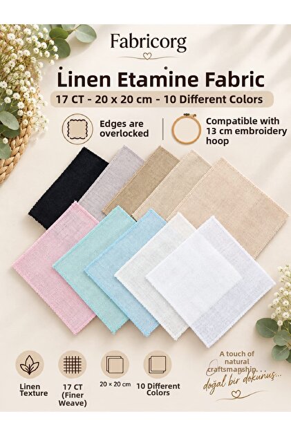 17 Ct Linen Etamin Fabric – 20X20 cm 10 Different Colors