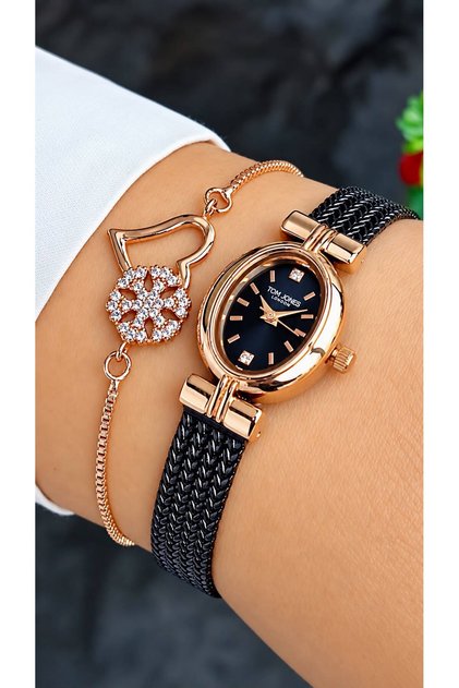 Yeni Model Vintage Hasır Çelik Kordon Kadın Kol Saati+Bileklik Hediye