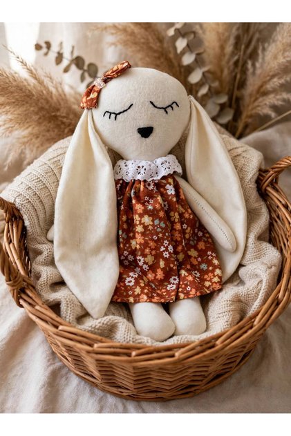 EL YAPIMI TAVŞAN-ORGANİK BEZ BEBEK -UYKU ARKADAŞI-DOĞAL KETEN/PAMUK 30 cm