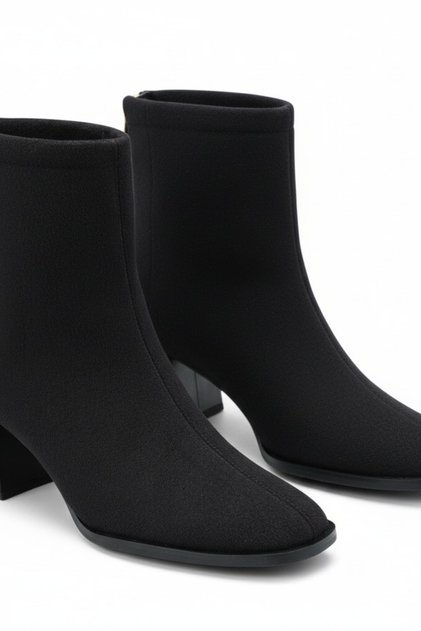 Women's Black Suede Thick Heeled Zippered Orthopedic Insole Boots Owena