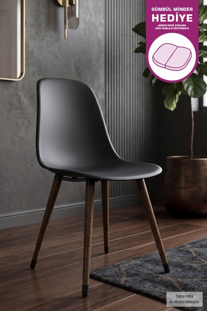 Eames Kestane Ahşap Ayak Plastik Siyah Sandalye