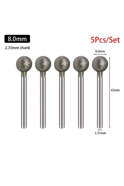 8.0mm 0.5mm-8mm Diamond Round Burring Sanding Drill Bit Grinding Head 2.35mm Shank Carve Precision C
