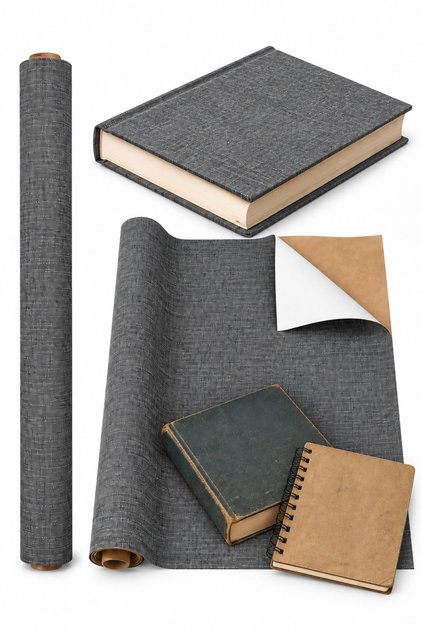 KETEN SUNİ DERİ YAPIŞKANLI KİTAP DEFTER KAPLAMA KUMAŞI 34 cmx 50 cm GRİ