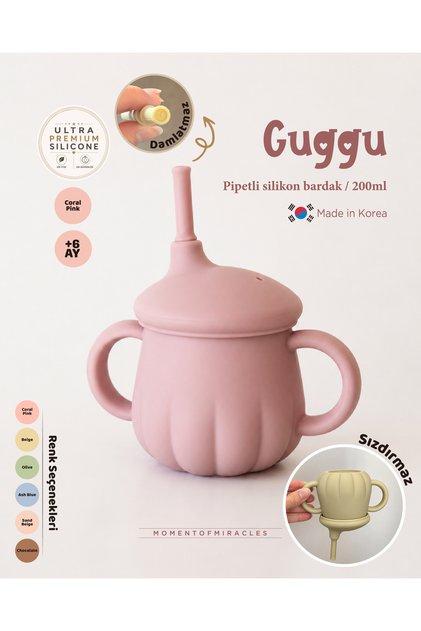 Guggu Ultra Premium Silicone Drinking Cup with Straw (200 ml)