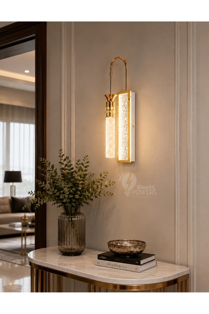 مصباح حائط LED طولي ذهبي كريستالي فاخر 15 واط - إضاءة جدارية مودرن 3 درجات إضاءة موديل 9862