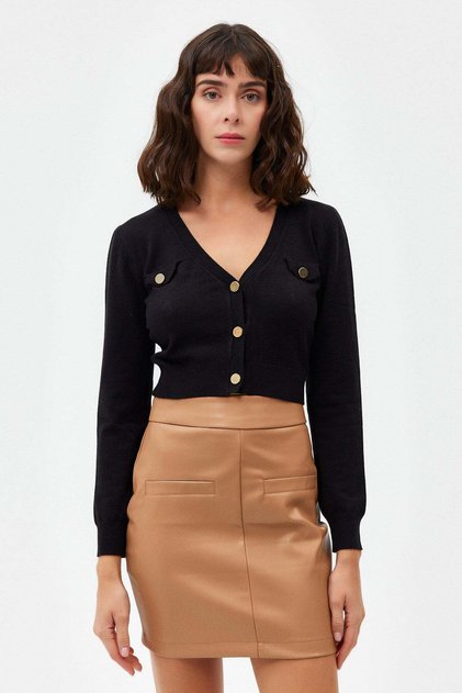 High Waist Fleto Pocket Detailed Vegan Leather Skirt
