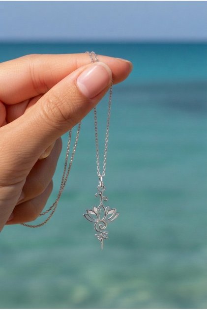 925 Ayar Gümüş Lotus Çiçeği Kolye Kadın Erkek Anne Baba Doğum Günü Hediye