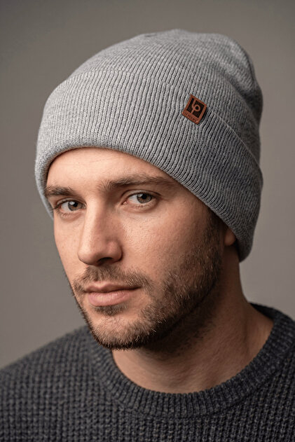 Gray Unisex Basic Beanie Lp Collection Folded Gray Ribbed Knit Classic Beanie