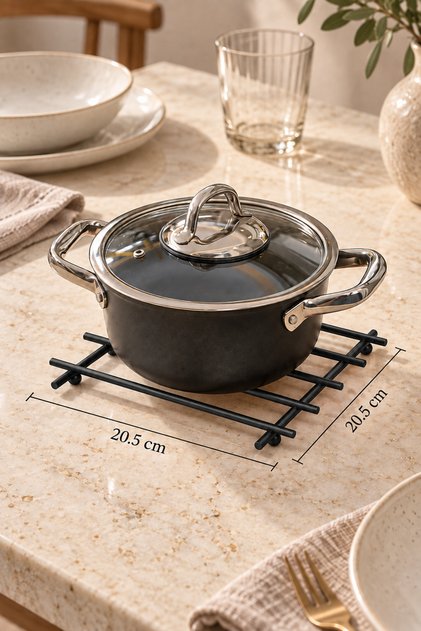Black Flat Bar Fireproof Trivet, Counter Top Base - Metal Stainless