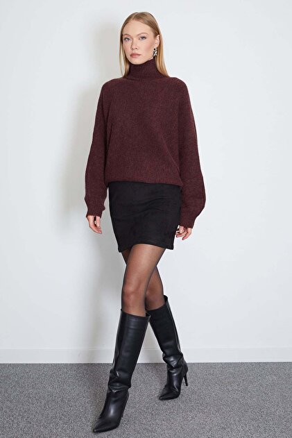 Elastic Waist Mini Suede Skirt