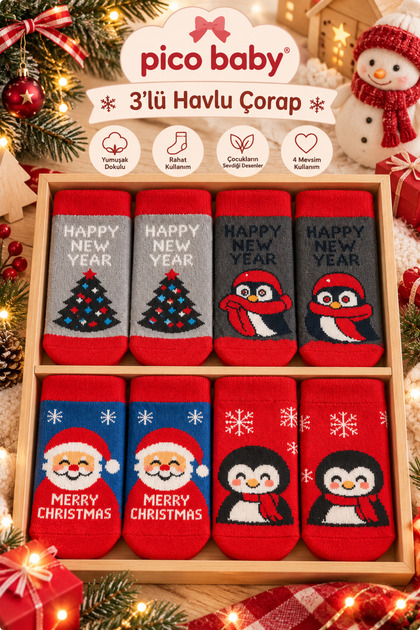 Towel Kids & Baby Socks / 4 Pairs / Premium / Christmas Themed
