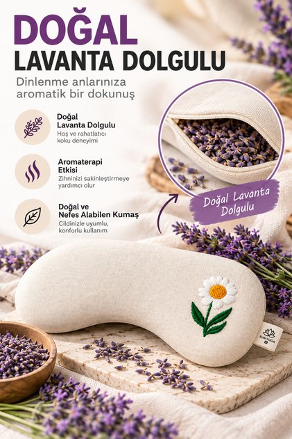 Lavender Filled Yoga Eye Pillow Moon Shaped Daisy Patterned Meditation Savasana Eye Cushion 25X14 cm