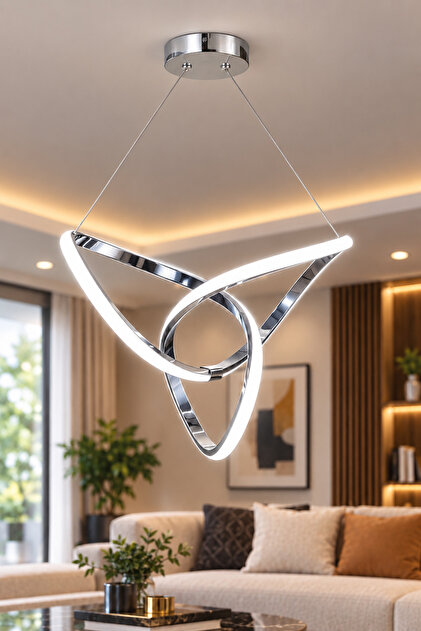 Kumandalı 3 Renk Işıklı Modern Sarkıt Led Avize Krom Kasa Salon,oda ,mutfak ,hol