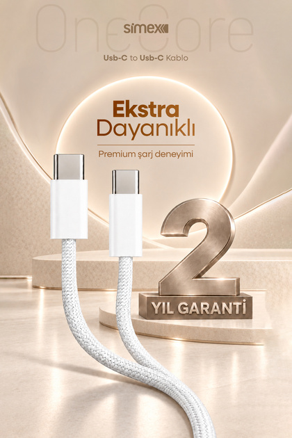 iPhone Samsung Xiaomi Uyumlu 60W TYPE-C to TYPE-C Örgülü Hızlı Şarj Kablosu 3A Carplay Destekli 1M Beyaz