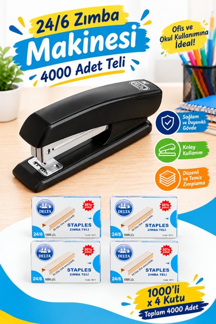Büyük Boy Tel Zımba Makinesi 24/6 ve 4000 Adet 24/6 Zımba Teli