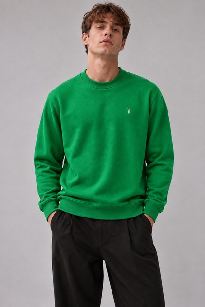 Green Color Men's Crew Neck Sweatshirt