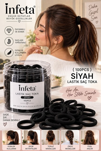 Black Rubber Hair Ties 100 Pieces Thick Fabric Covered Flexible Hair Rubber Bands