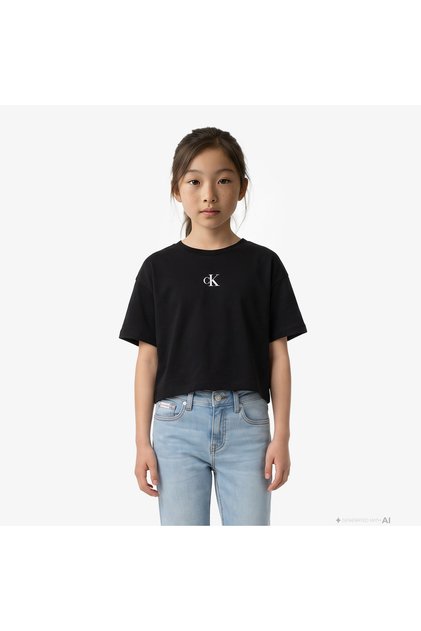 Logo Boxy Çocuk Siyah T-Shirt