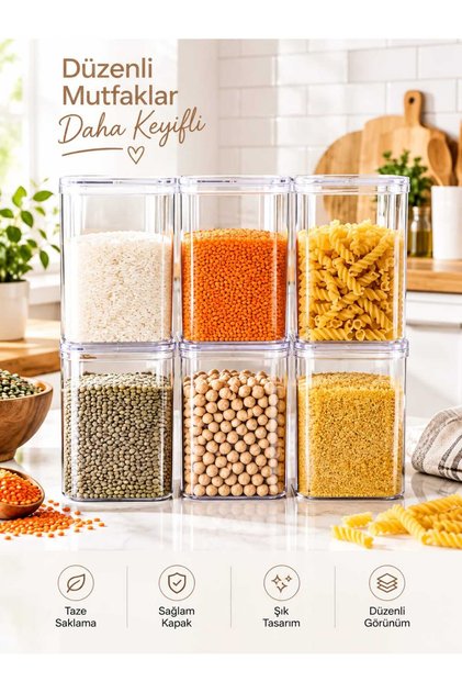 6'Li 3 Liter Premium Food Storage Container Set |   Kitchen Organizer |   Pulses, Flour, Sugar, and Dry Food Container