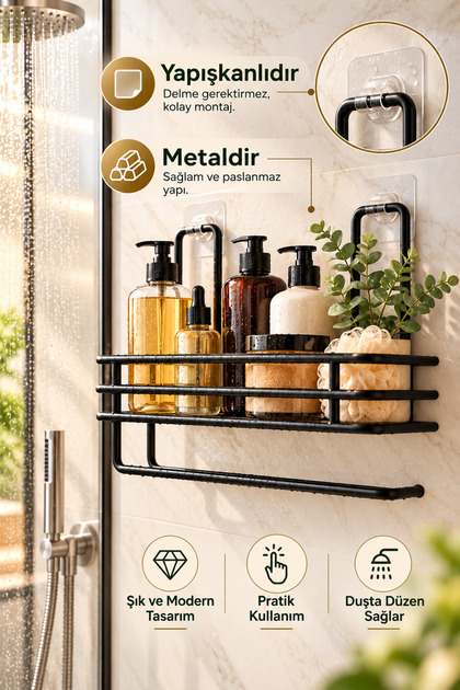 Freestanding Towel Rack with Adhesive Shelf Napkin Holder Black Bathroom Shelf Kitchen Bathroom Organizer