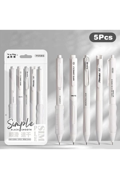 black 8 5Pcs Minimalist Transparent 0.5mm Gel Pens Set Large Capacity Quick-Drying Black Ink Pen Fas