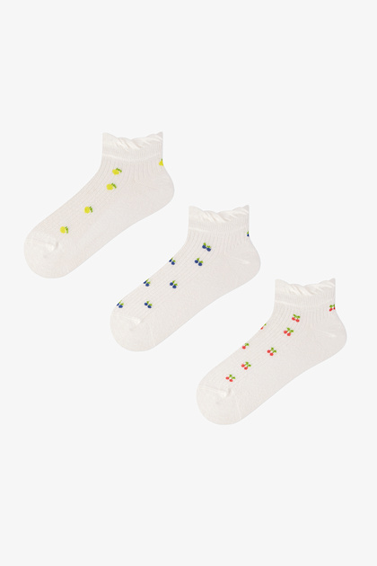 3 Pairs of Nose Stitch-Free Cotton Fruit Patterned Ruffle Booties Socks