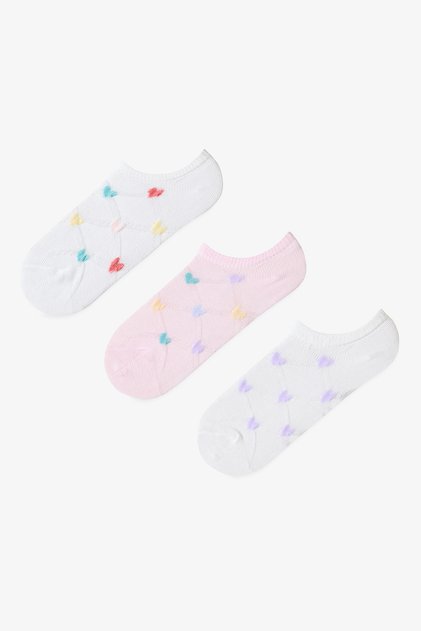 Girl's Vibrant Heart Cotton 3 Pairs of Booties Socks