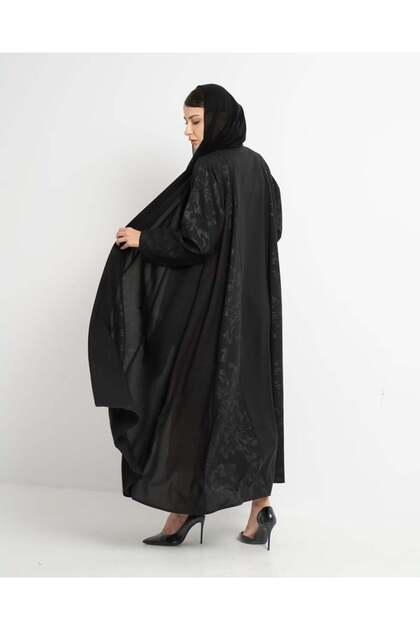 Abaya with Embroidery and Cut-Out Details in Linen Fabric with Embellishments - Size 52