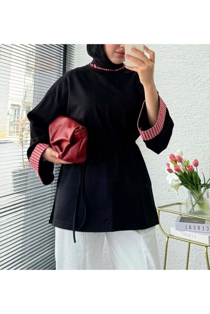 Striped Cuff Detailed Oversize Sweatshirt Tunic