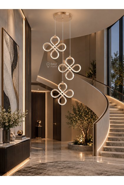 ثريا معلقة مودرن LED ذهبية 3 إضاءات بتصميم هندسي مبتكر - نجفة سقف علاقي (موديل 6548-3-GD)