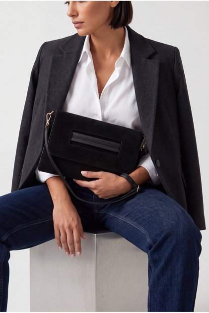 Women's Clutch & Portfolio Crossbody Hand and Shoulder Bag Sonira Black Suede